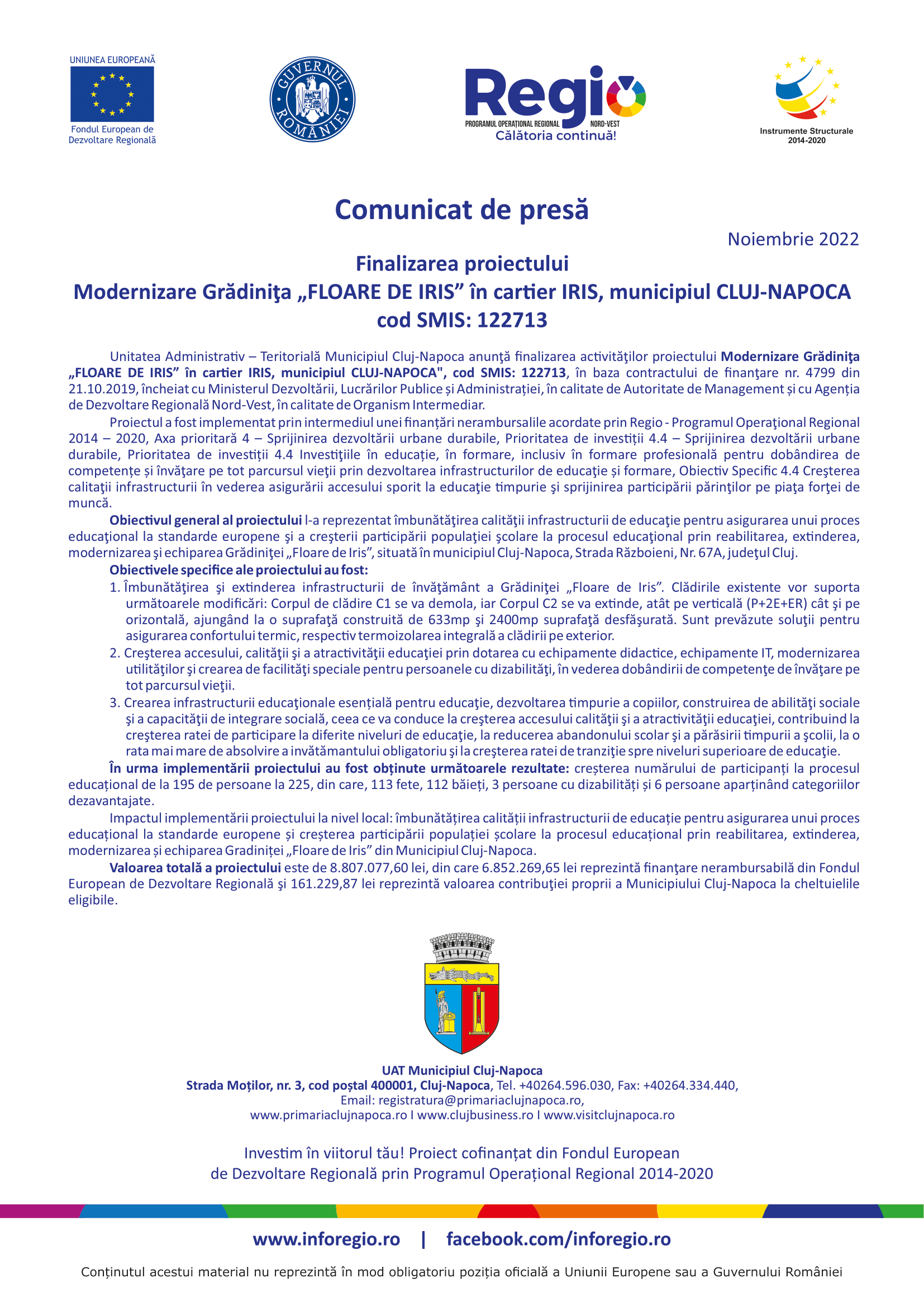 comunicat de presa cluj finalizare proiect IRIS-1