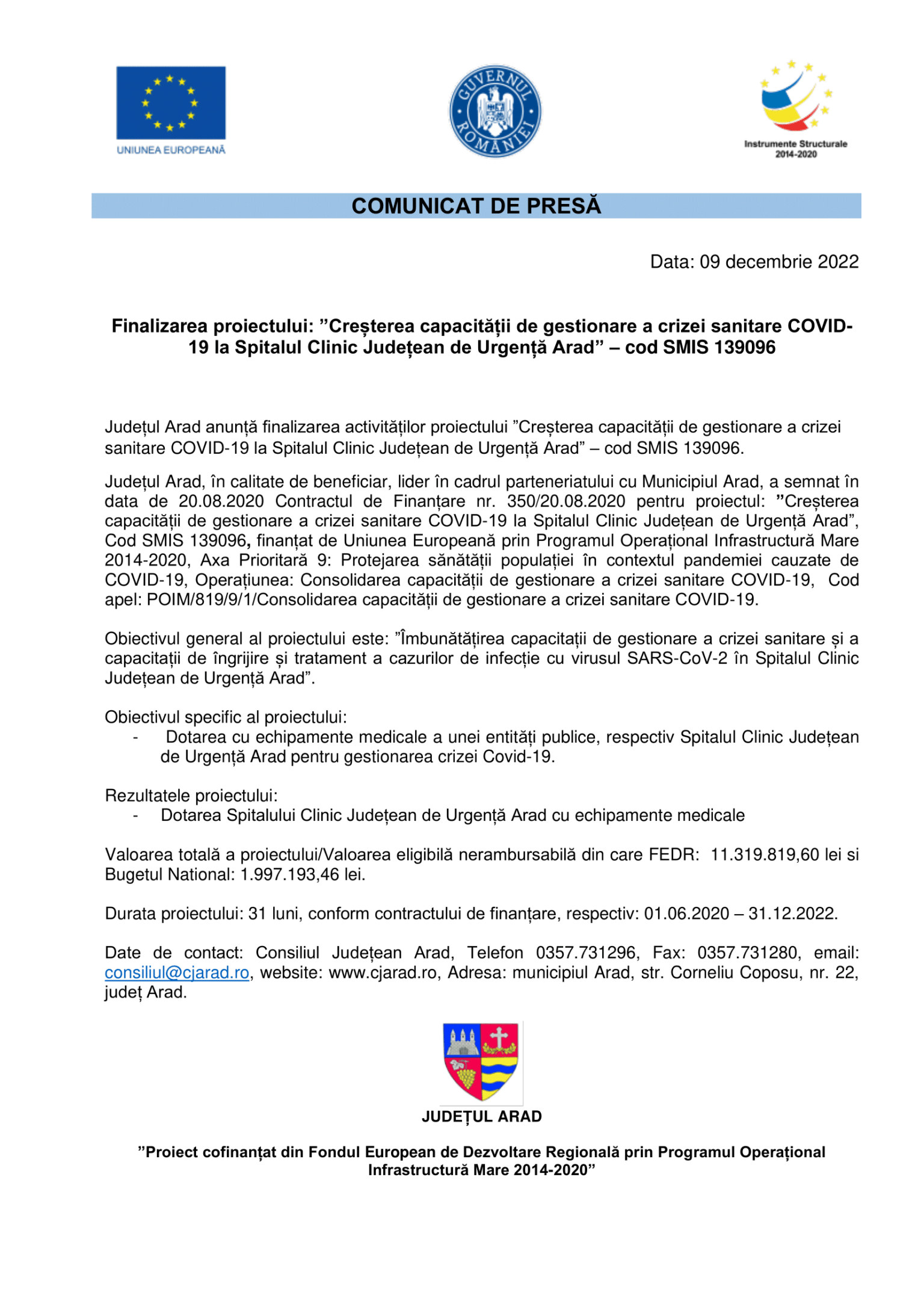 Comunicat de presa la sfarsitul proiectului proiectului 139096 0912-1