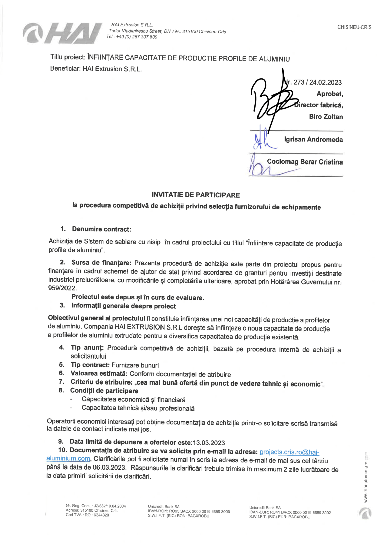 1.4.Anunt incepere procedura de achizitii#1_RO sistem sablare
