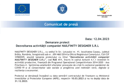 Comunicat de Presa - lansare proiect NAILFINITY DESIGNER SRL