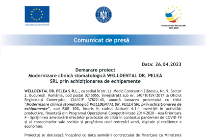 Comunicat de Presa - lansare proiect WELL DENTAL DR. PELEA