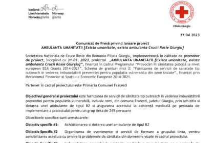 Comunicat de presa ambulanta Salvati Copiii Giurgiu