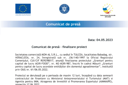2.Comunicat de Presa - finalizare proiect MON-AL S.R.L.