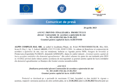 Anunț_AGRI-FOOD_ALPIN COMPLEX finalizare proiect-1-min