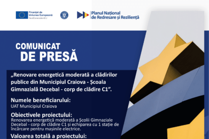 ,,Renovare energetică moderată a clădirilor publice din Municipiul Craiova – Școala Gimnazială Decebal – corp de clădire C1”