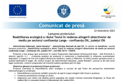Adm. Apele Române Olt - „Reabilitarea ecologică...“ - SMIS 155836 - comunicat online