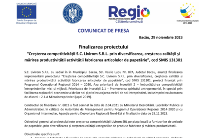 Comunicat de presa Livirom SRL_131301_Finalizare proiect