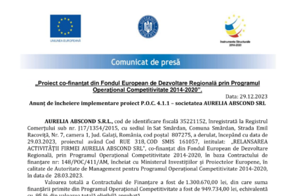 Anunt de presa incheiere de proiect- AURELIA ABSCOND-1