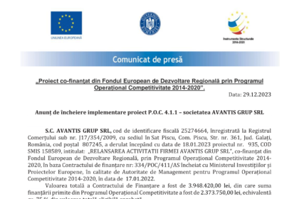Anunt de presa incheiere proiect-AVANTIS GRUP-1