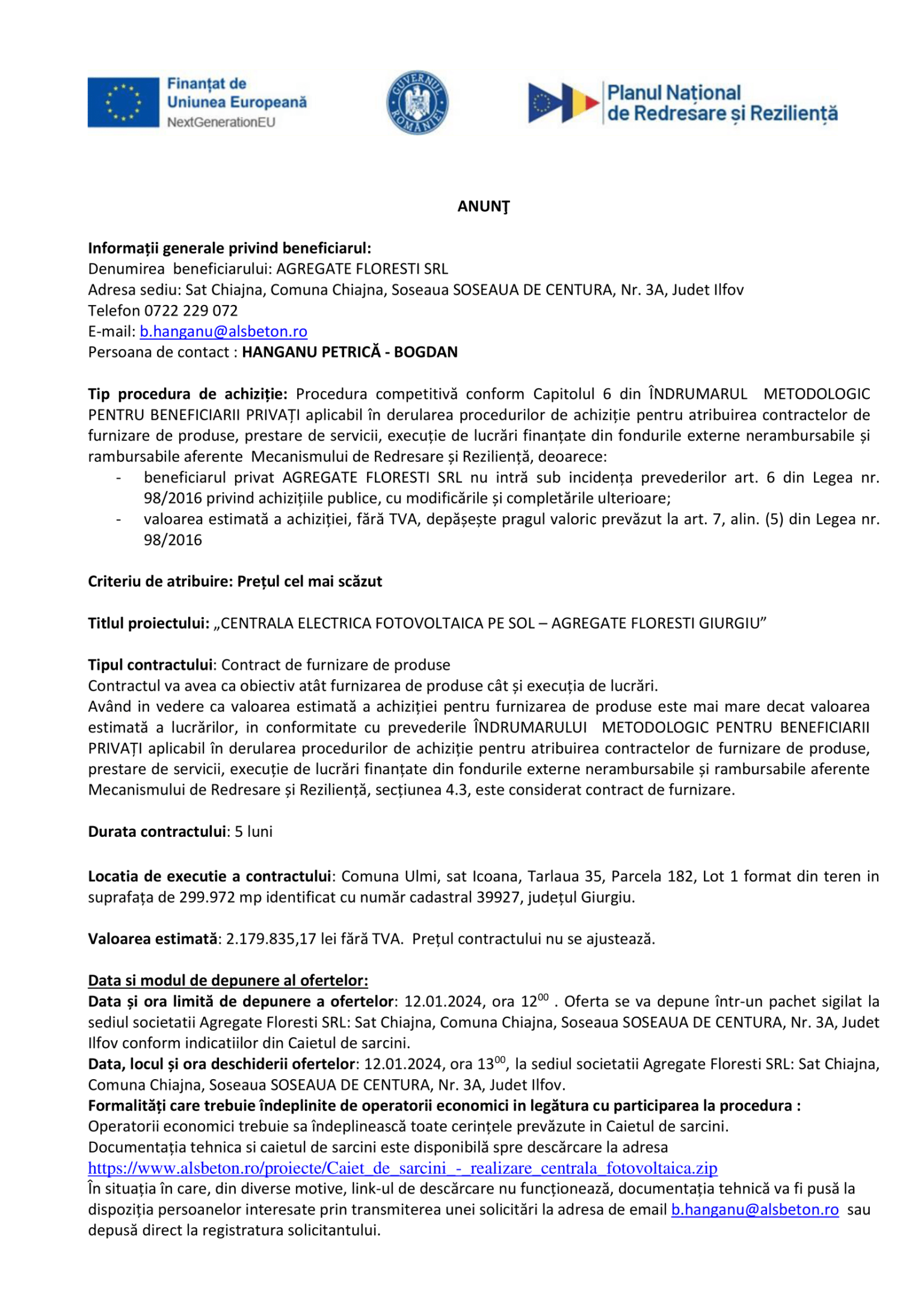 Anunt ziar AGREGATE-FLORESTI