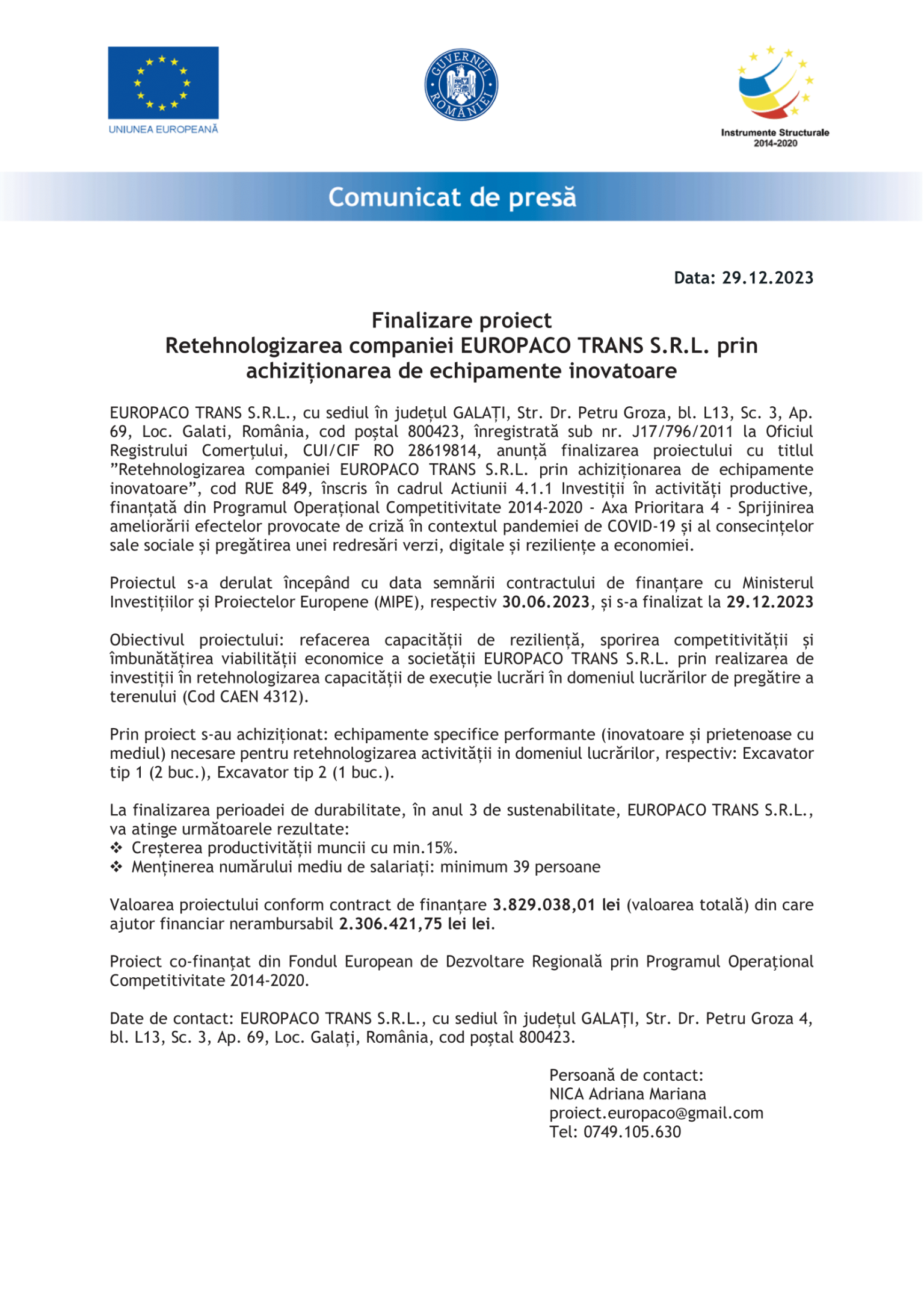 Comunicat de Presa - finalizare proiect - EUROPACO TRANS-1-min