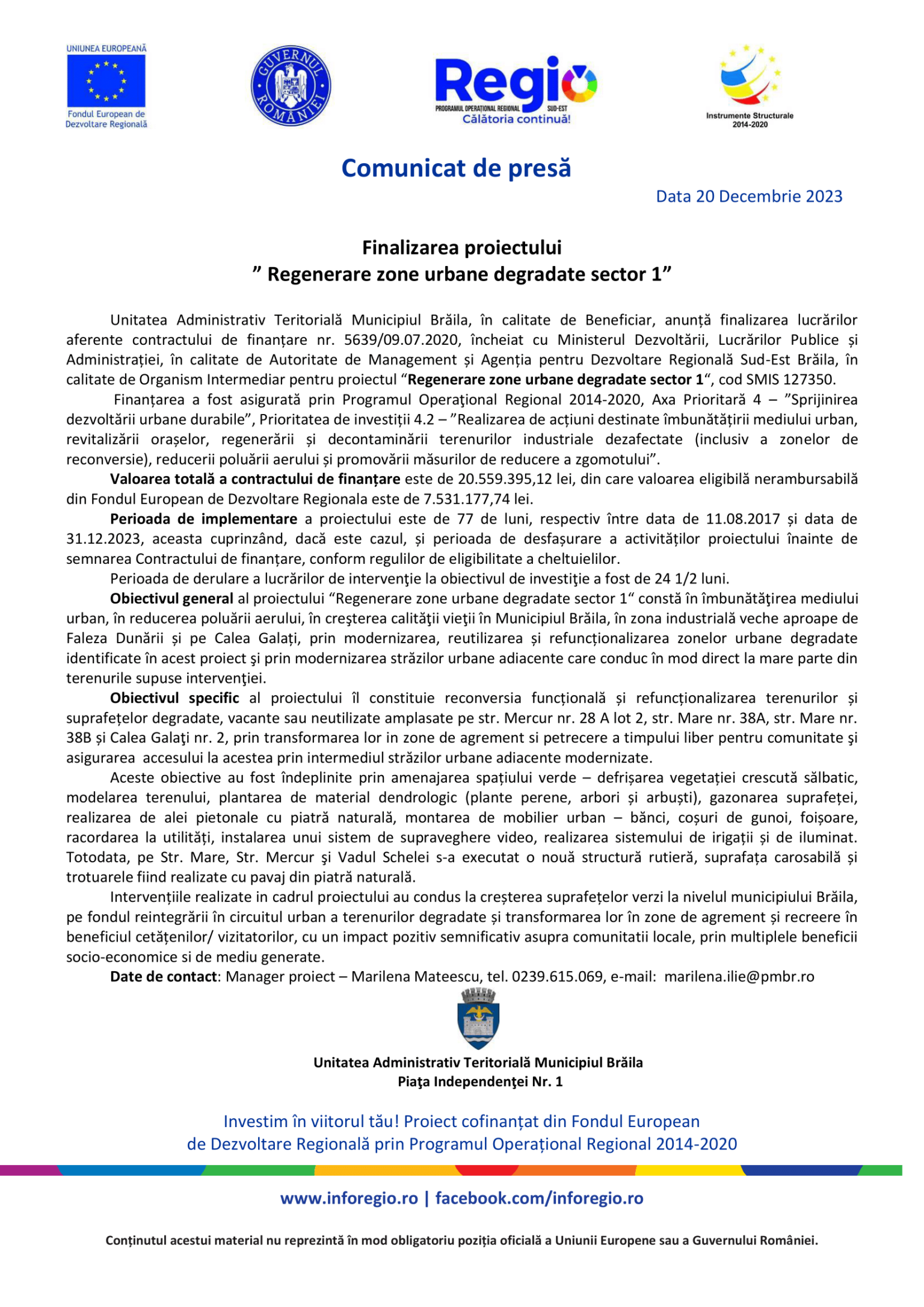 Comunicat de presa 2 finalizare Sector 1 Braila 20122023-1