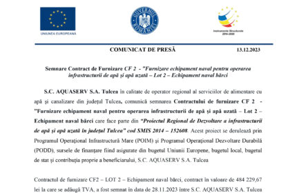 Comunicat de presă S.C. AQUASERV S.A.