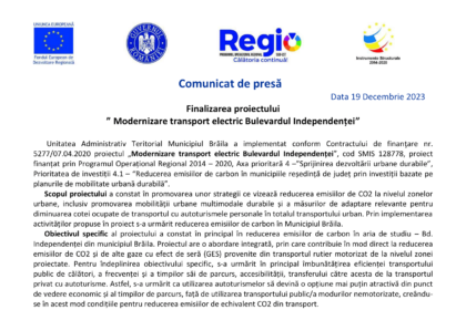 Comunicat de presa finalizare proiect transport electric braila 19122023