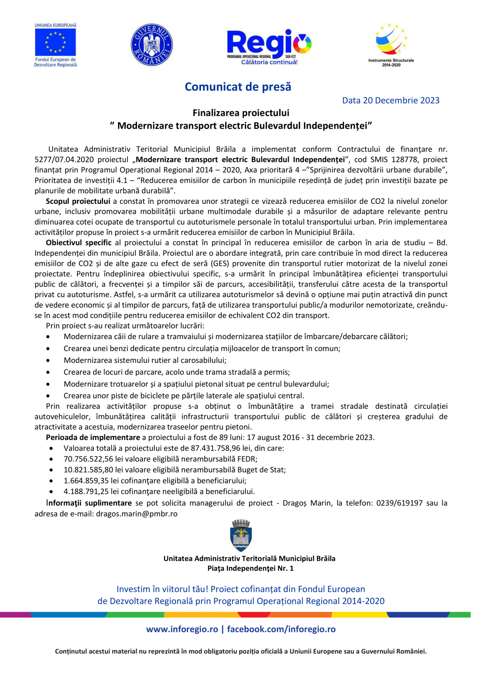 Comunicat de presa finalizare proiect transport electric braila 20122023-1