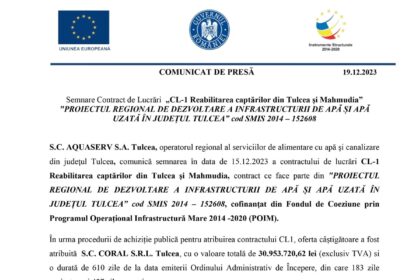Comunicat de presă semnare CL1 S.C. AQUASERV S.A.