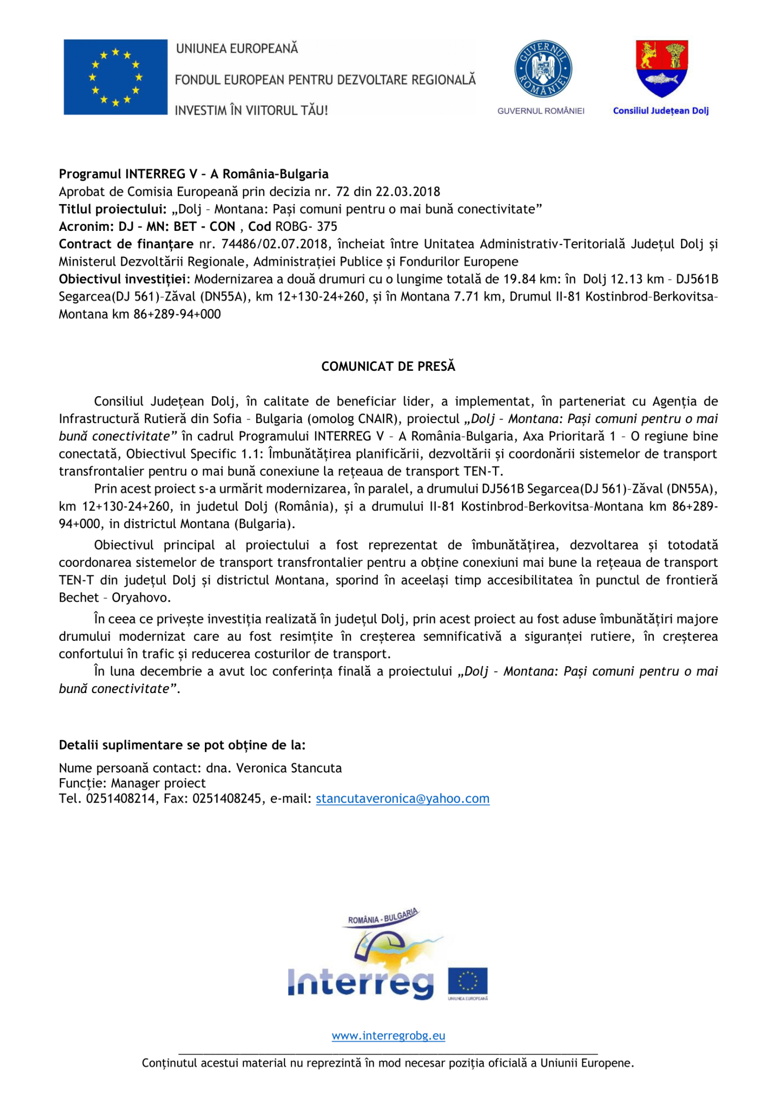 Comunicat presa IV ROBG-375 campanie constientizare