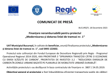 Mun. Bucuresti - „Modernizarea... 1“ - SMIS 122602 - comunicat finalizare proiect-1-min