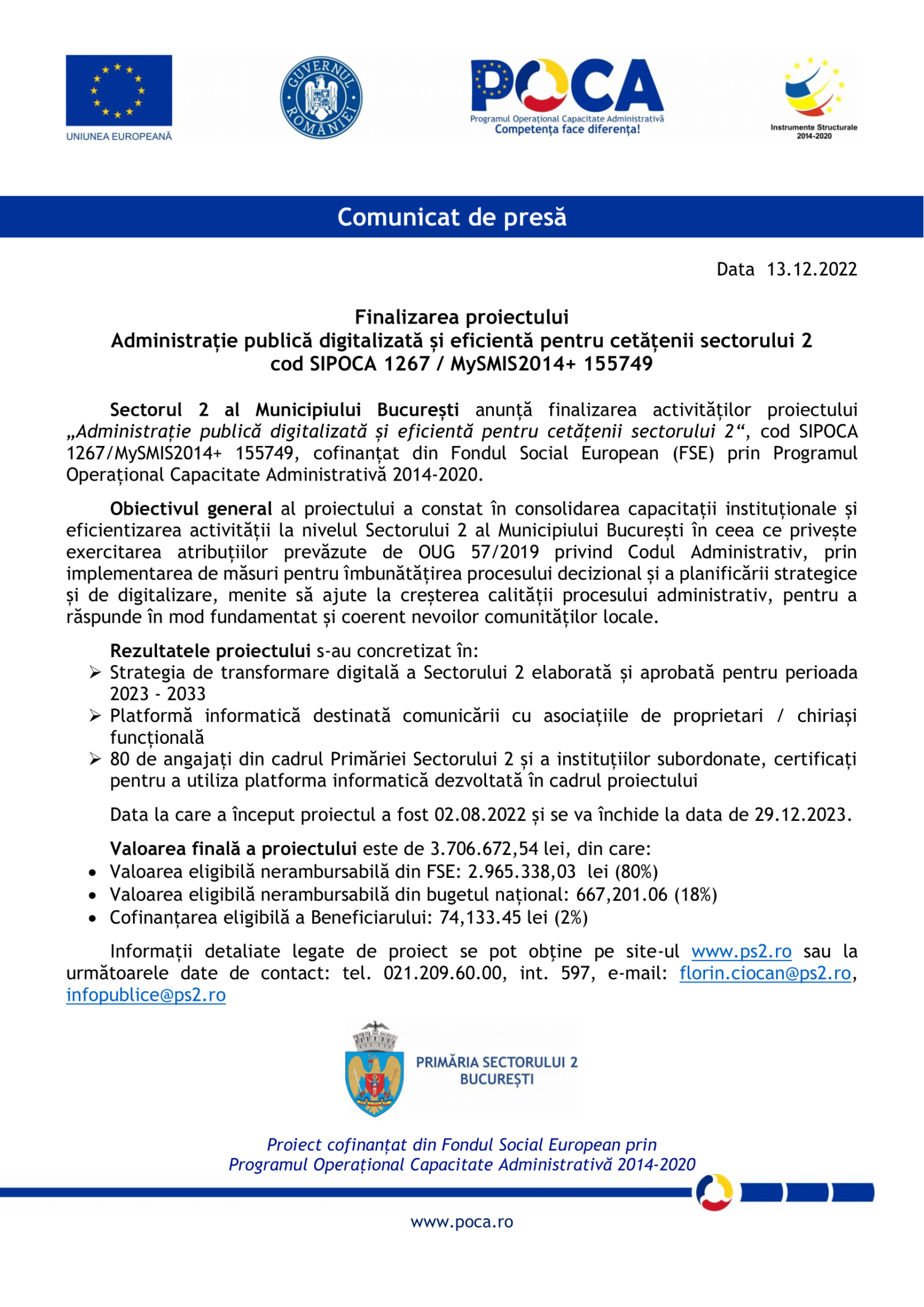 PS2 - „Adm. digitalizata...“ - SMIS 155749, SIPOCA 1267 - comunicat finalizare proiect-1-min