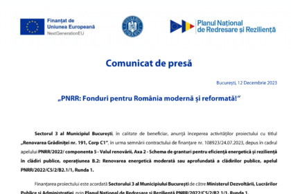 PS3 - Lot 4 - „Renovarea gradinitei 191“ - C5-B2.1a-136 - comunicat lansare proiect-1