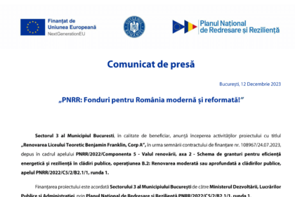 PS3 - Lot I - „Renovarea... Franklin...“ - C5-B2.1a-183 - comunicat lansare proiect-1
