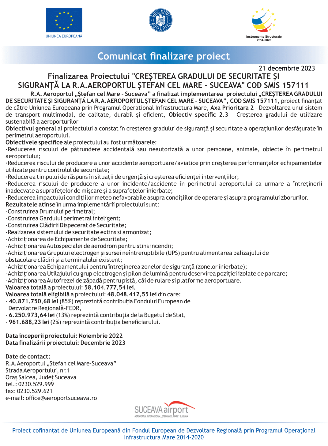 comunicat de presa Suceava Aeroport 21 decembrie-1
