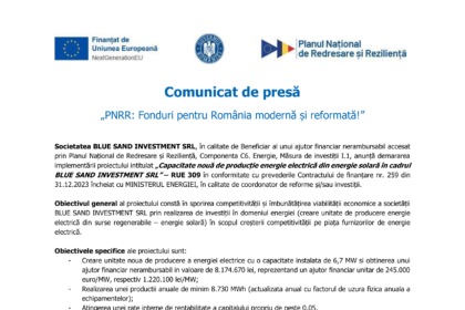 Comunicat demarare proiect_Blue Sand Investment SRL-1-min