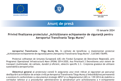 Comunicat finalizare Aeroportul Transilvania Targu Mures 15 ianuarie-1-min