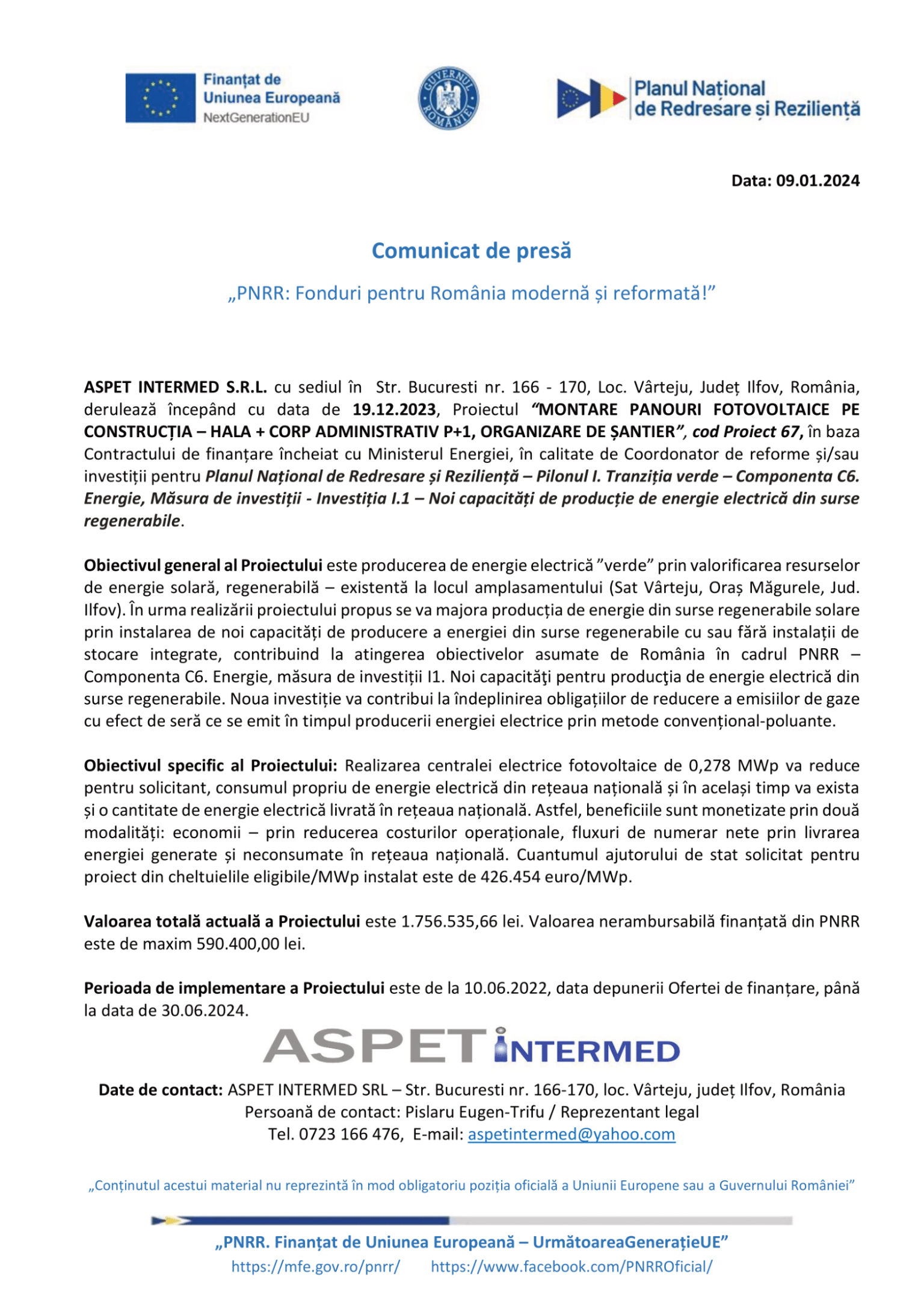 Comunicat presa demarare proiect_ASPET INTERMED