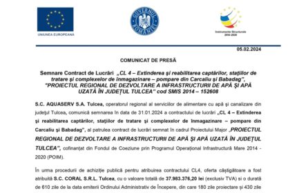 Comunicat de presă S.C. AQUASERV S.A. Tulcea