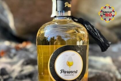 Pălincă cu fructe în sticle si pahare de apa