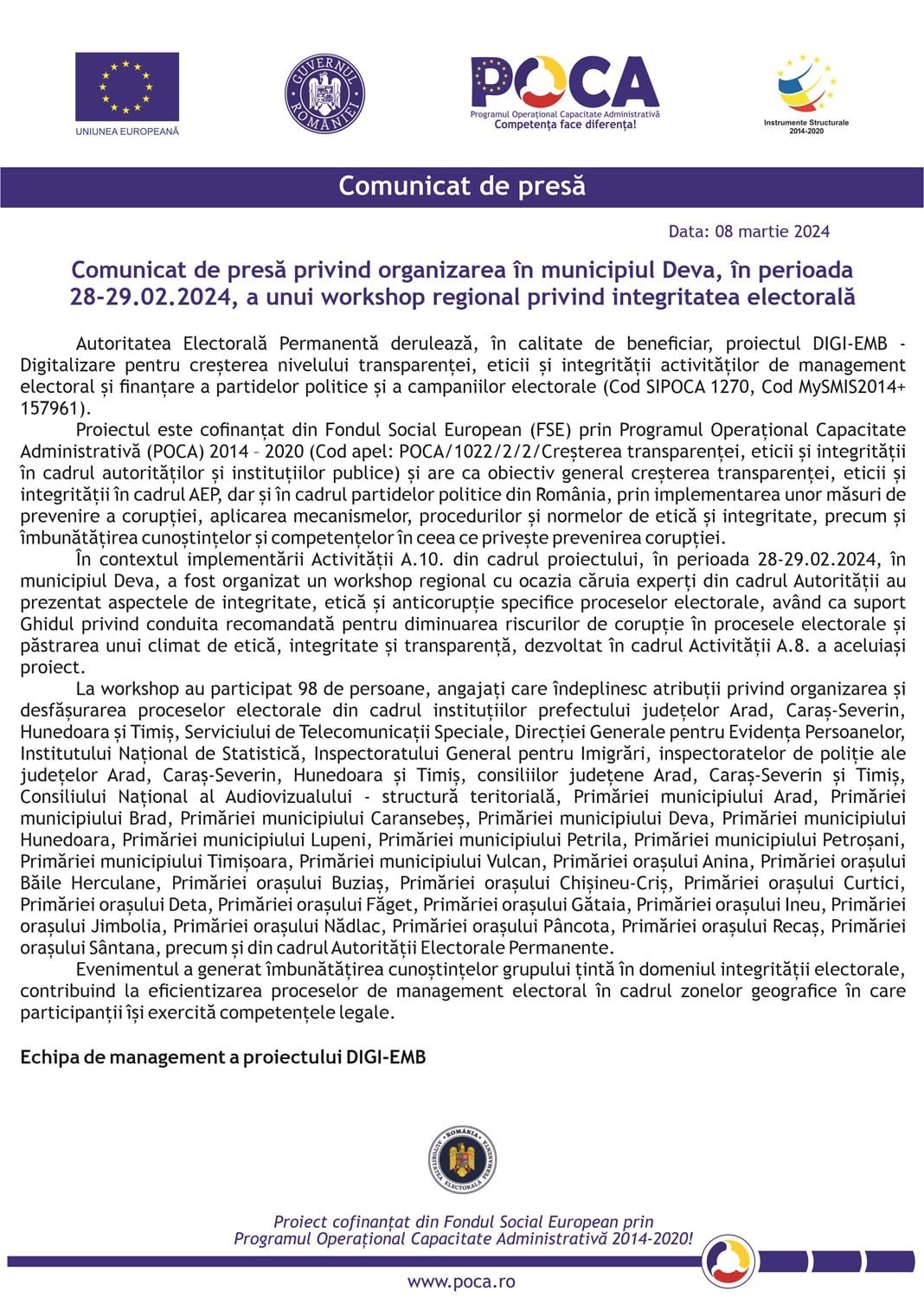 comunicat de presa ROAEP NR6 DEVA