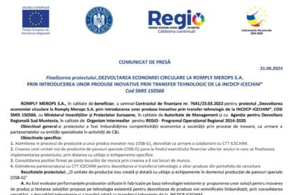 Romply Merops - Dezvoltarea economiei durabile ....comunicat finalizare proiect cod SMIS 15056