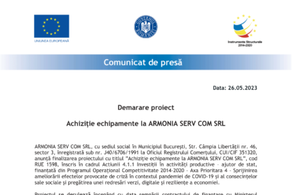 Comunicat de Presa - demarare proiect ARMONIA SERV COM-1
