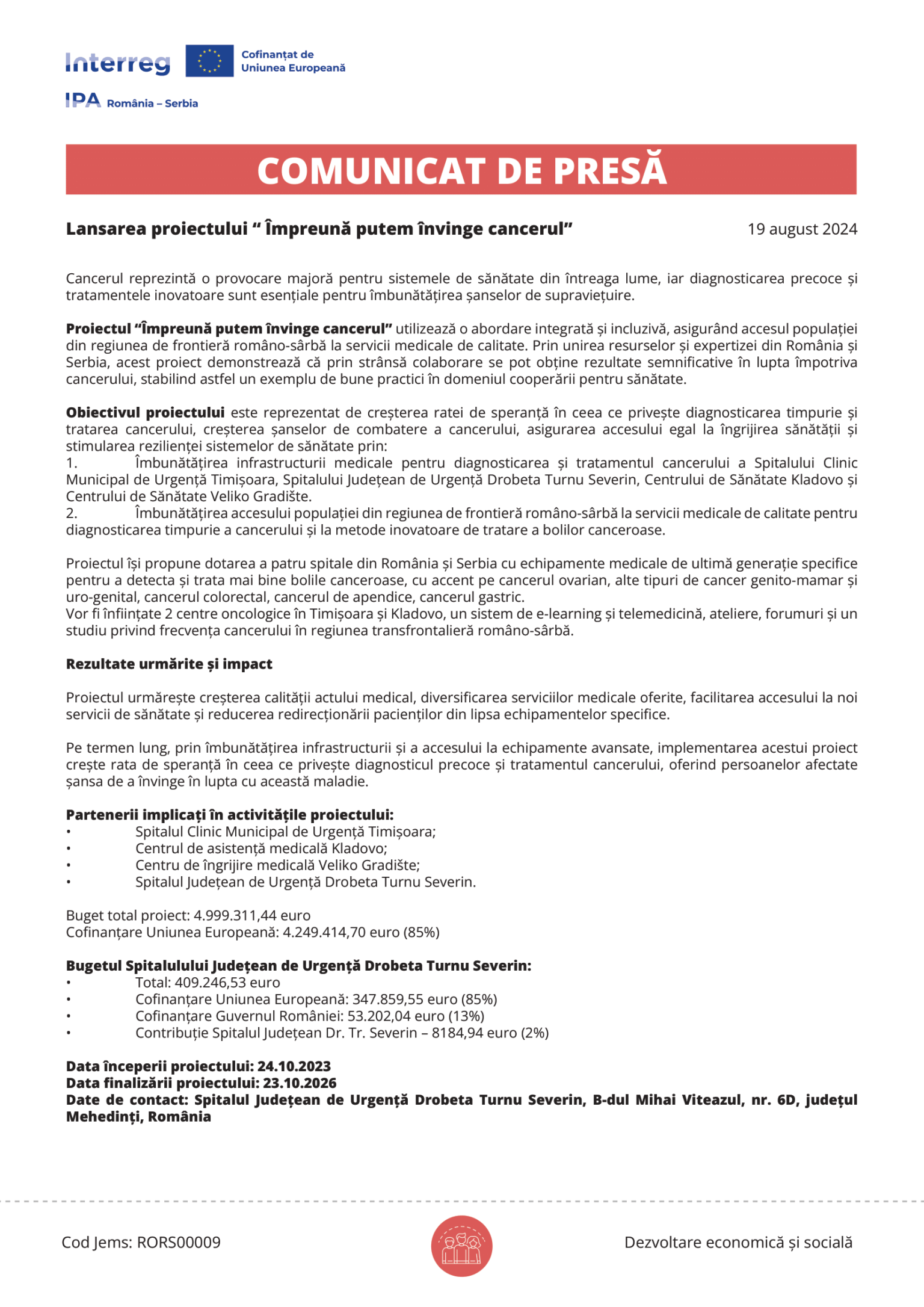 comunicat de presa IPA Romania Serbia