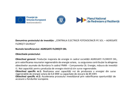 Inf comunicat finalizare proiect AGREGATE FLOREȘTI SRL
