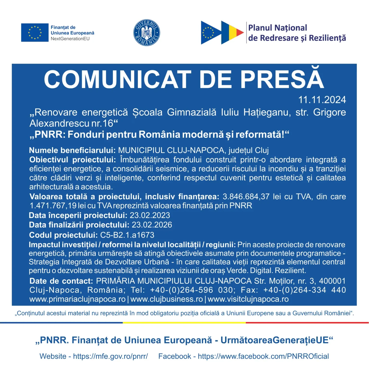 Comunicat de presa Renovare Scoala Curierul National V3-1-min