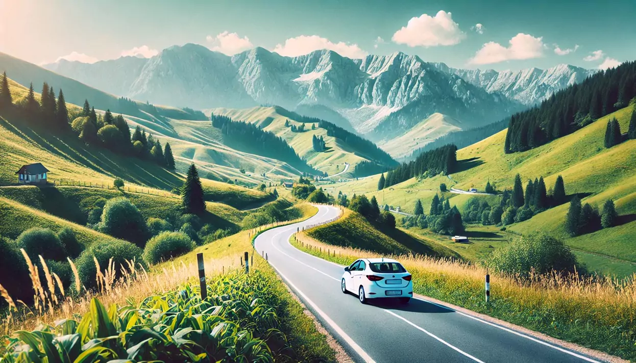 o-priveliste-pitoreasca-a-romaniei-prezentand-o-masina-de-inchiriat