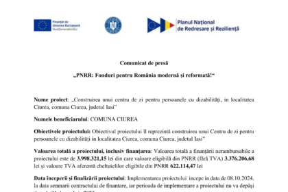 Comunicat de presa COMUNA CIUREA