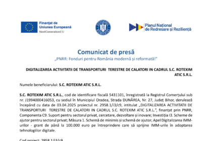 Comunicat de Presa PNRR Incepere Proiect ROTEXIM