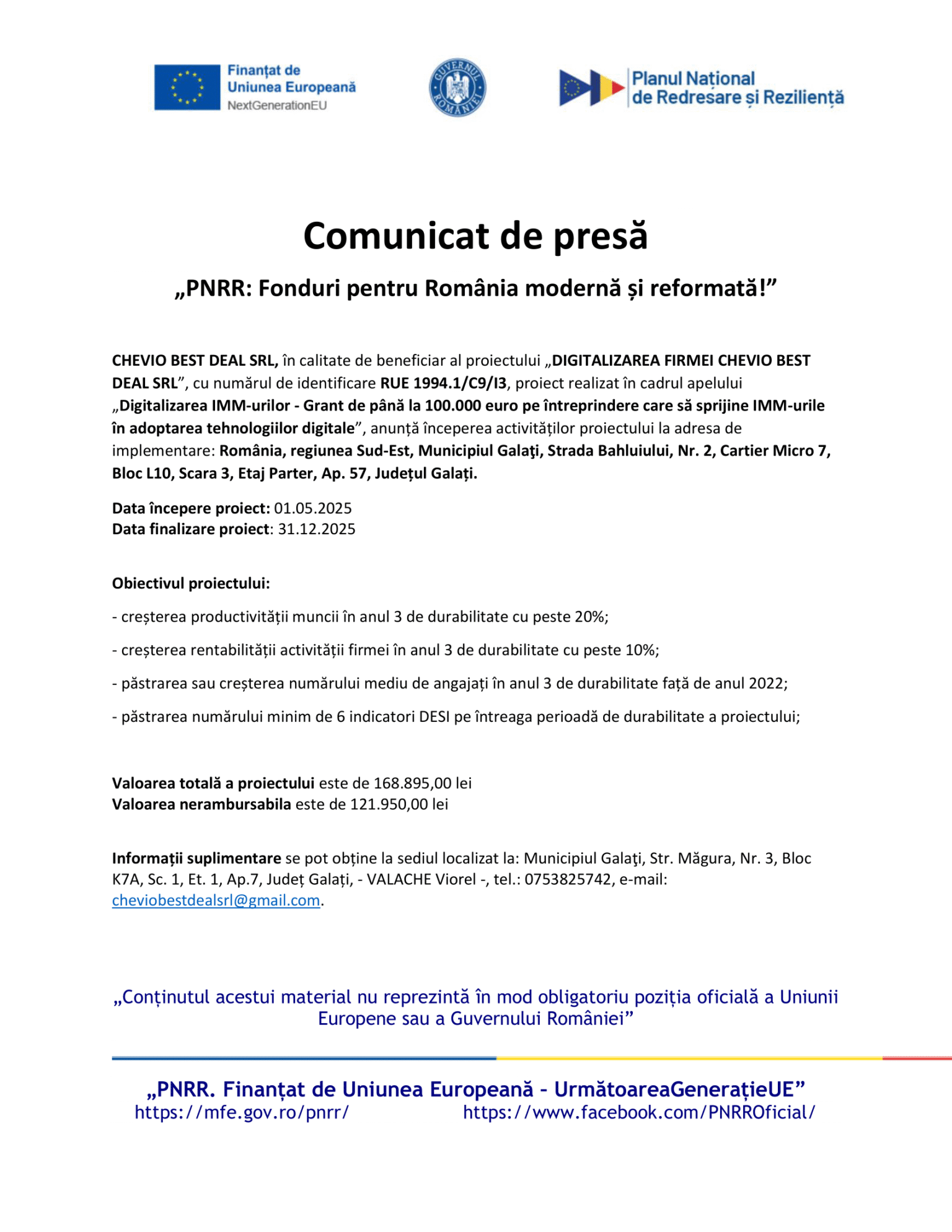 Anunt de presa CHEVIO SRL-1