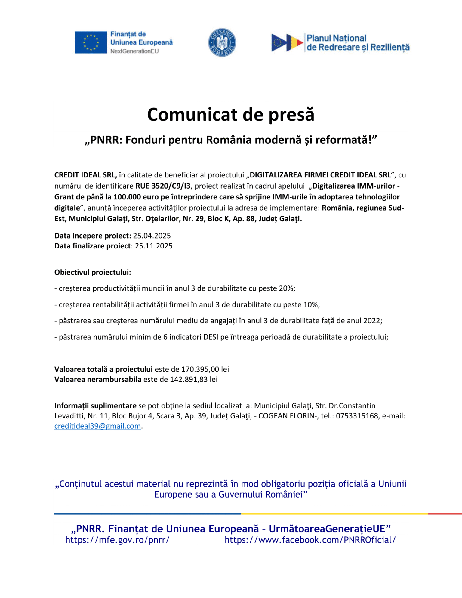 Anunt de presa CREDIT IDEAL SRL-1