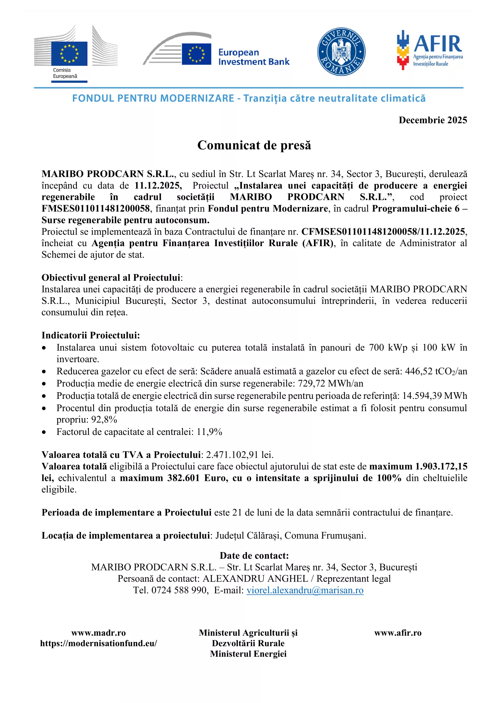 Comunicat de presă