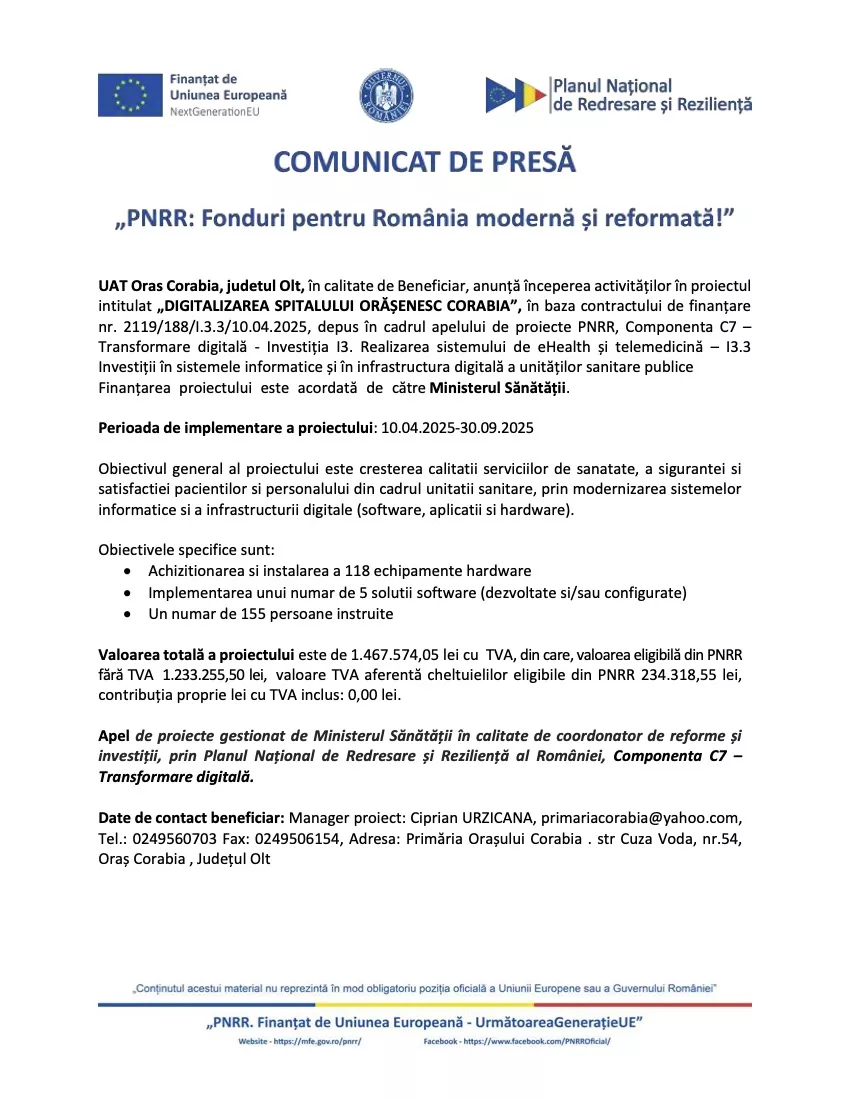 comunicat-pnrr-digitspital-corabia