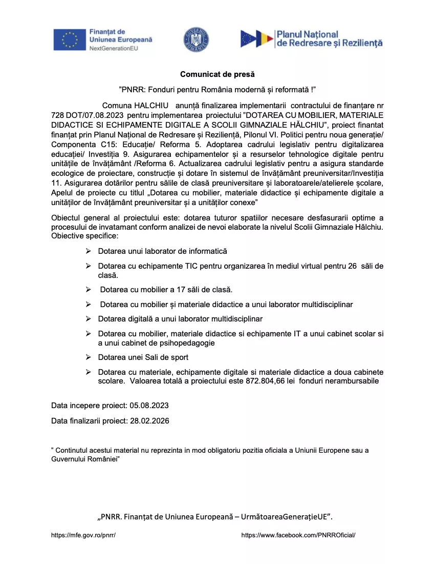 „PNRR: Fonduri pentru România modernă și reformată !”