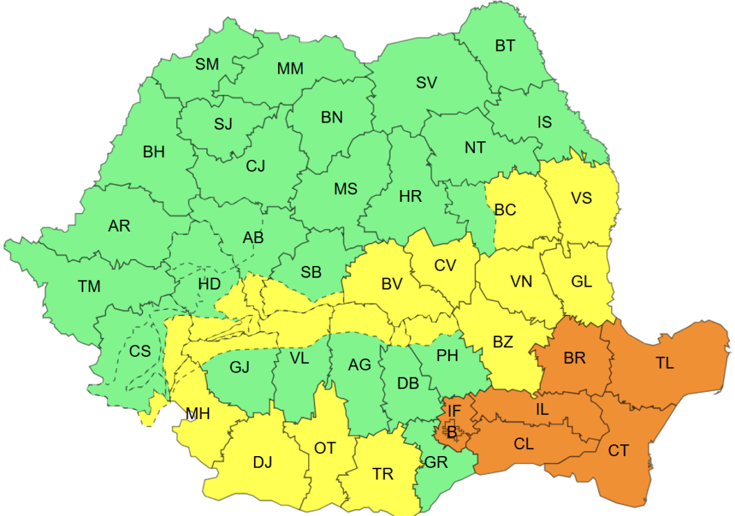 Alertele meteo au fost prelungite. Zonele care rămân sub avertizare meteo