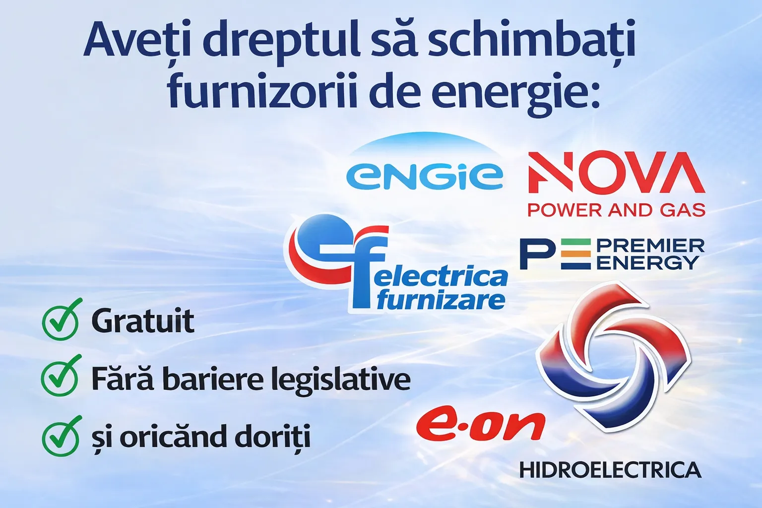 APCE: Dreptul TUTUROR consumatorilor de energie electrică și prosumatorilor de a schimba furnizorul de energie, gratuit, de câte ori este necesar, fără bariere legislative