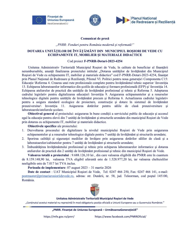 Comunicat de presă final DE PROIECT