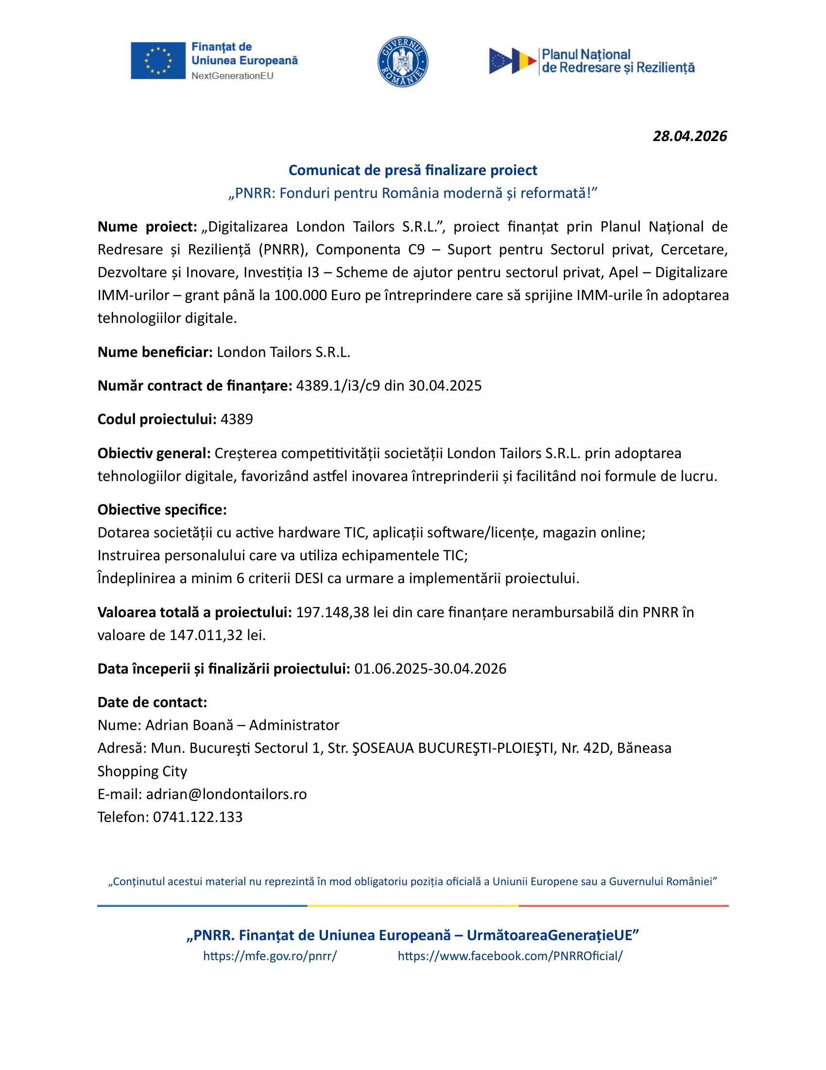 „PNRR: Fonduri pentru România modernă și reformată!”