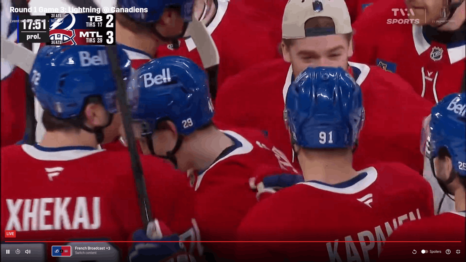 NHL playoffs: Tampa Bay Lightning cedează în infernul din Montréal